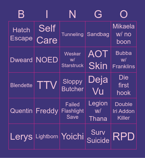 Dead by Daylight Bingo Card