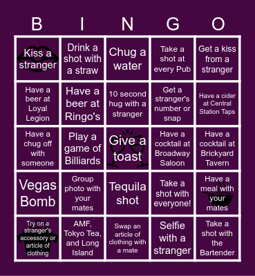 Beaverton Pub Crawl Bingo Card