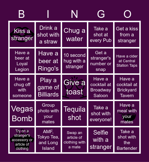 Beaverton Pub Crawl Bingo Card