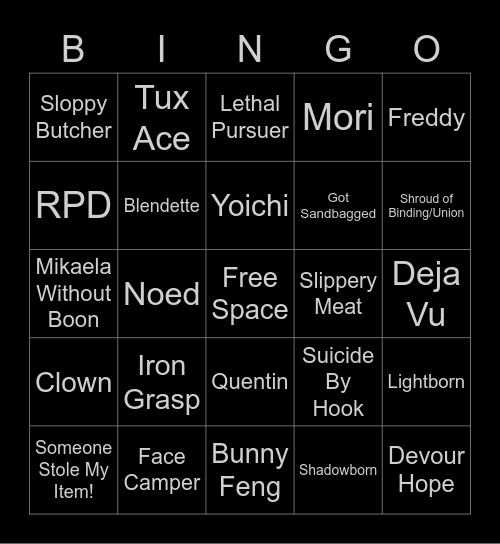 DBD Bingo Card