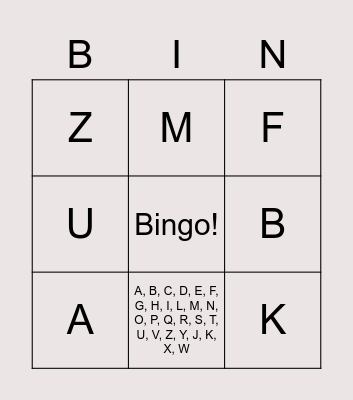BINGO DELL'ALFABETO ITALIANO Bingo Card