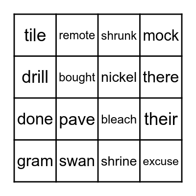 Spelling Bingo Card