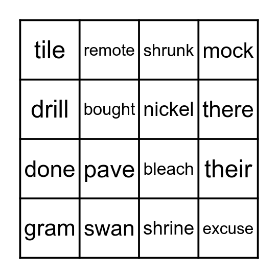 Spelling Bingo Card
