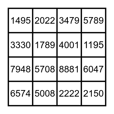 Bingo matemático 3º Bingo Card