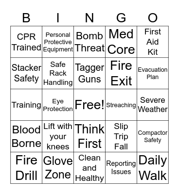 Safety Bingo Card