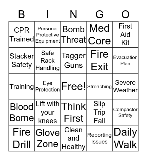 Safety Bingo Card