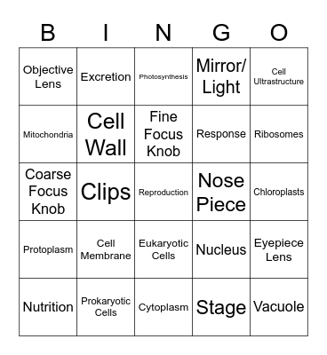 Cell Structure Bingo Card