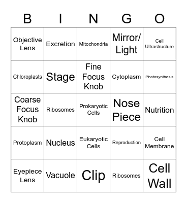 Cell Structure Bingo Card