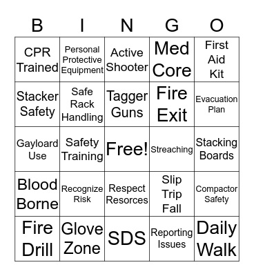 Safety Bingo Card