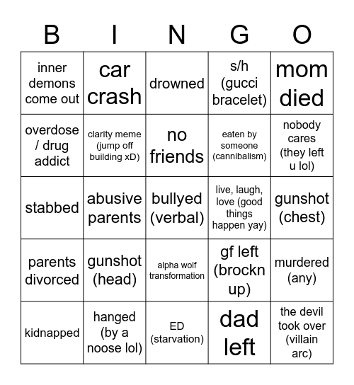 Emo Gacha Life Vent Mini Movie Bingo Card