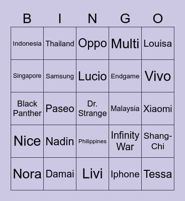 Mavie's. Bingo Card