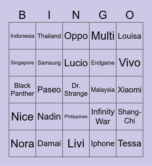 Mavie's. Bingo Card