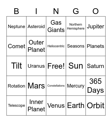 Astronomy Bingo Card