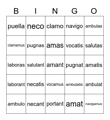 Latin Vocabulary Bingo Card