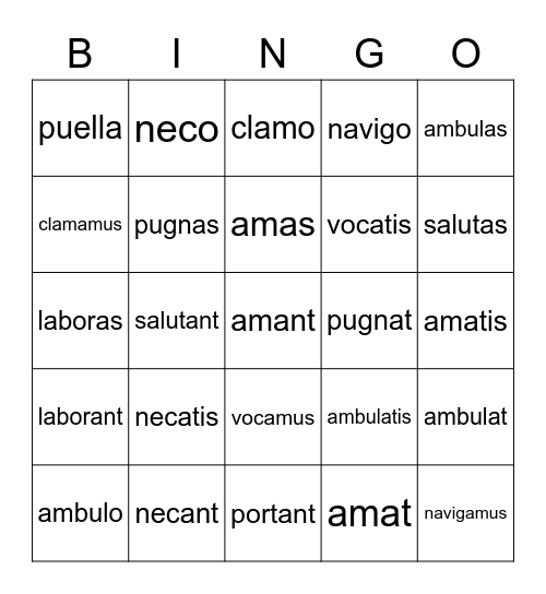 Latin Vocabulary Bingo Card