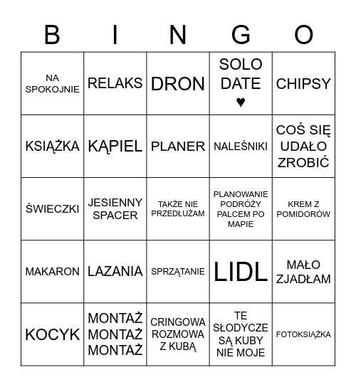 JESIENIALISS Bingo Card