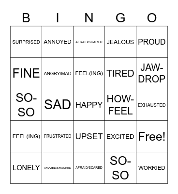 FEELINGS - ASL - BINGO Card