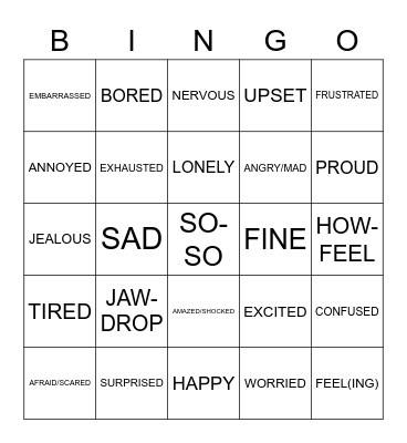 ASL Feelings BINGO Card