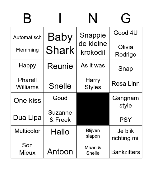 Muziek Bingo Card