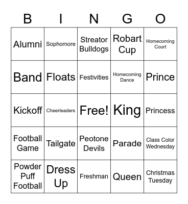 Homecoming Week BINGO Card