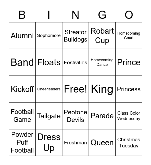 Homecoming Week BINGO Card