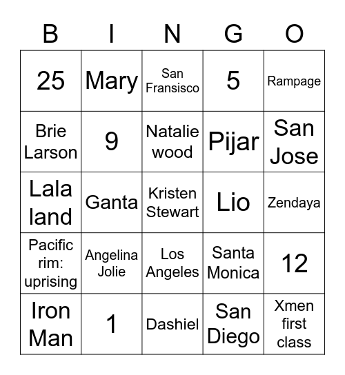 Anne Bingo Card