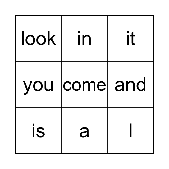 Site Word Bingo Card
