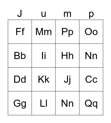 alphabet Bingo Card