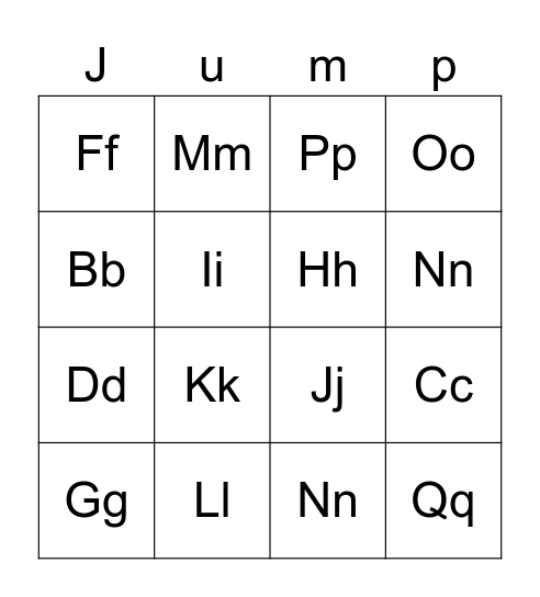 alphabet Bingo Card