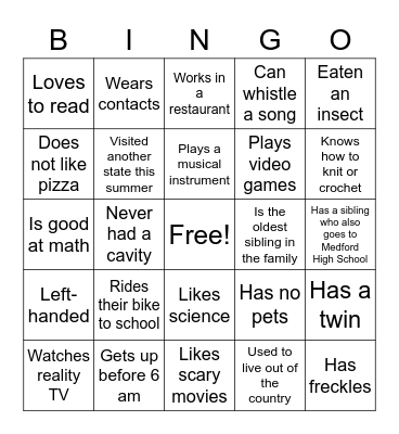 English Class Bingo Card