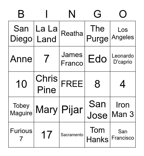 Hayate Bingo Card