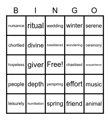 The Giver- Vocab Ch 3-5 Bingo Card