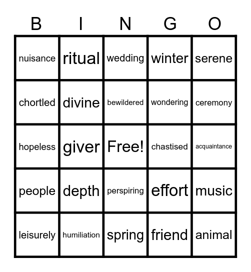 The Giver- Vocab Ch 3-5 Bingo Card