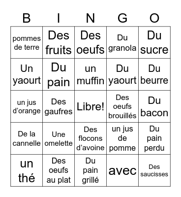 Petit Déjeuner Bingo Card