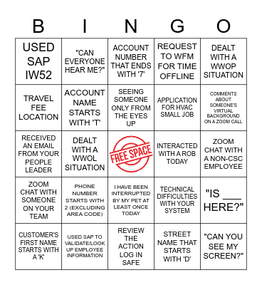 ~CALL CENTRE BINGO~ Bingo Card