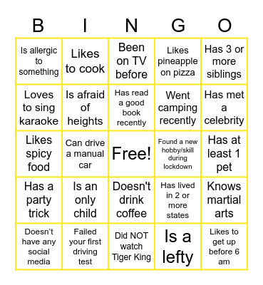 Virtual Icebreaker Bingo Card