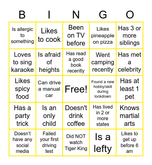 Virtual Icebreaker Bingo Card