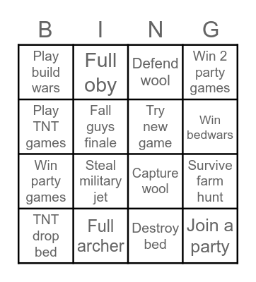 Gamenight Bingo Card