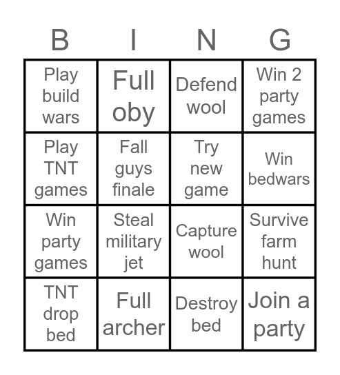 Gamenight Bingo Card