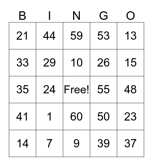 LOS NÚMEROS Bingo Card