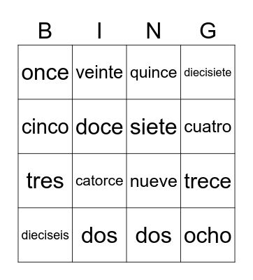 Los Numeros Bingo Card