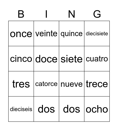 Los Numeros Bingo Card