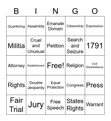Bill of Rights Bingo Card