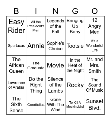 Movies Bingo Card