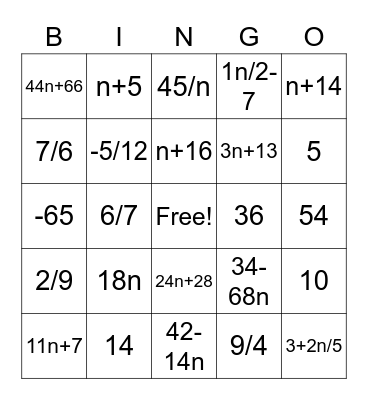 Algebra 1 Unit 0 & 1.1, 1.2 & 1.4 Bingo Card