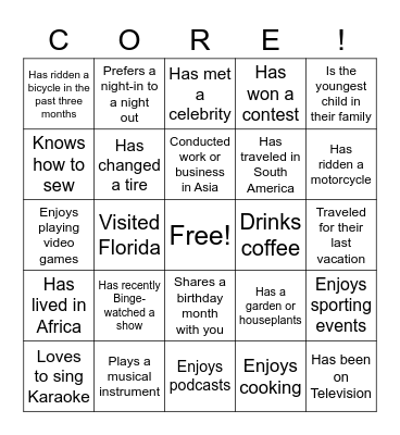 October Team Challenge Bingo Card