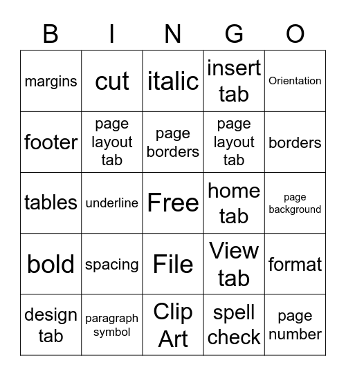 Microsoft Word  Bingo Card