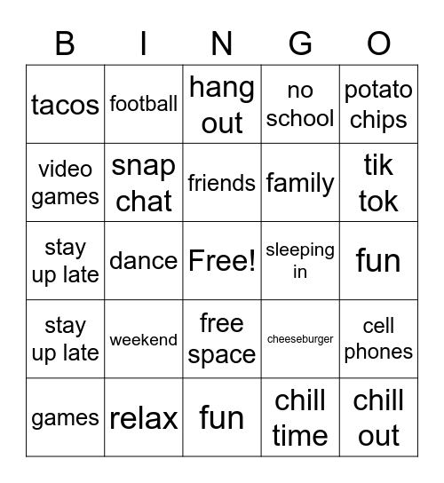 Weekend Bingo Card