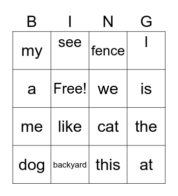Spelling Words Bingo Card