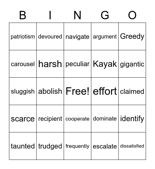 Context Clue Bingo Card